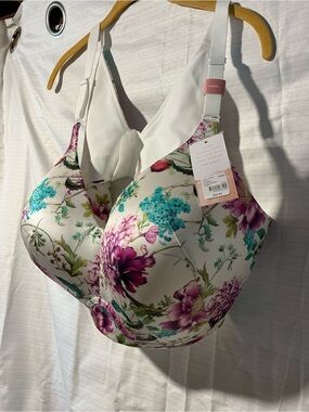 Floral Underwire Full-Coverage Bra in White and Purple